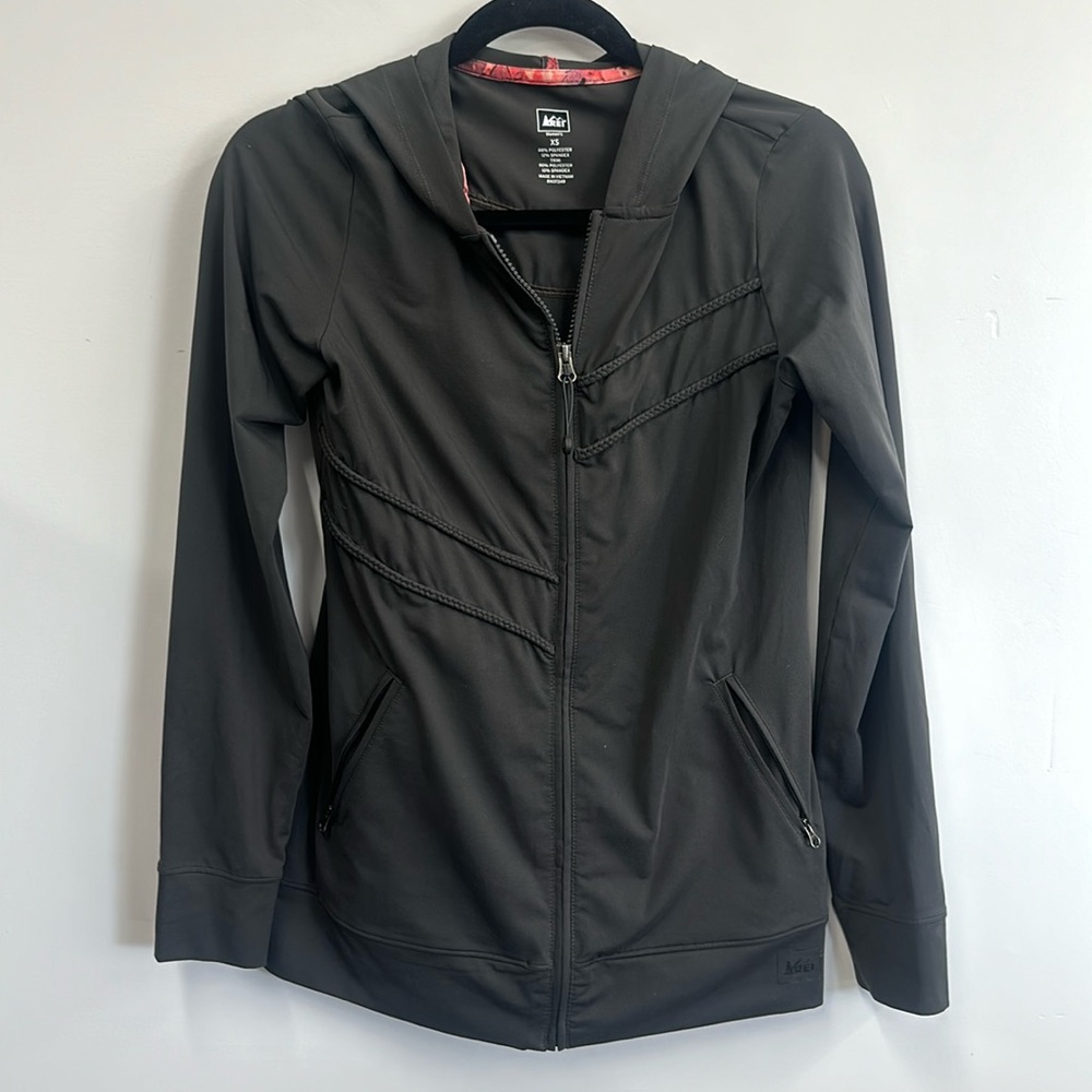 Rei Gray Zip Front Hoodie Asymmetrical Braid Details xs